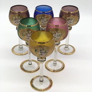 Glass of Venice Murano Set of 6 Floral Globlet Wine Glasses - Handmade
